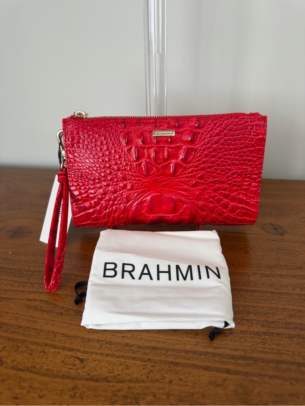 Brahmin Daisy Wristlet Sriracha Melbourne Red Croc Leather NWT